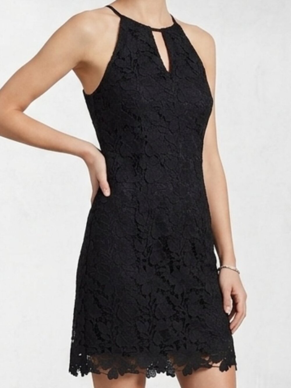 NWT A New Day Black Scalloped Lace Halter Shift Dress Size Medium 8